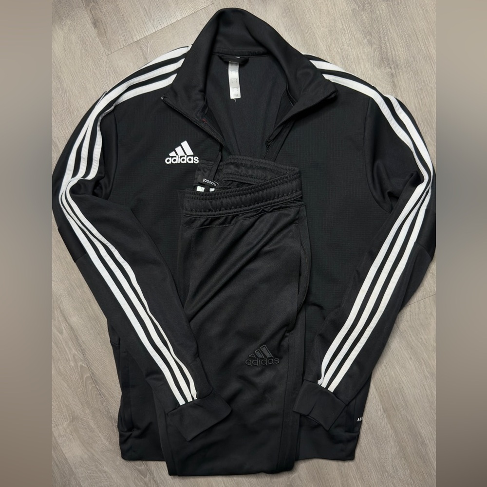 Adidas Black Tracksuit with White Stripes and Black Jogging Pants Black Stripes